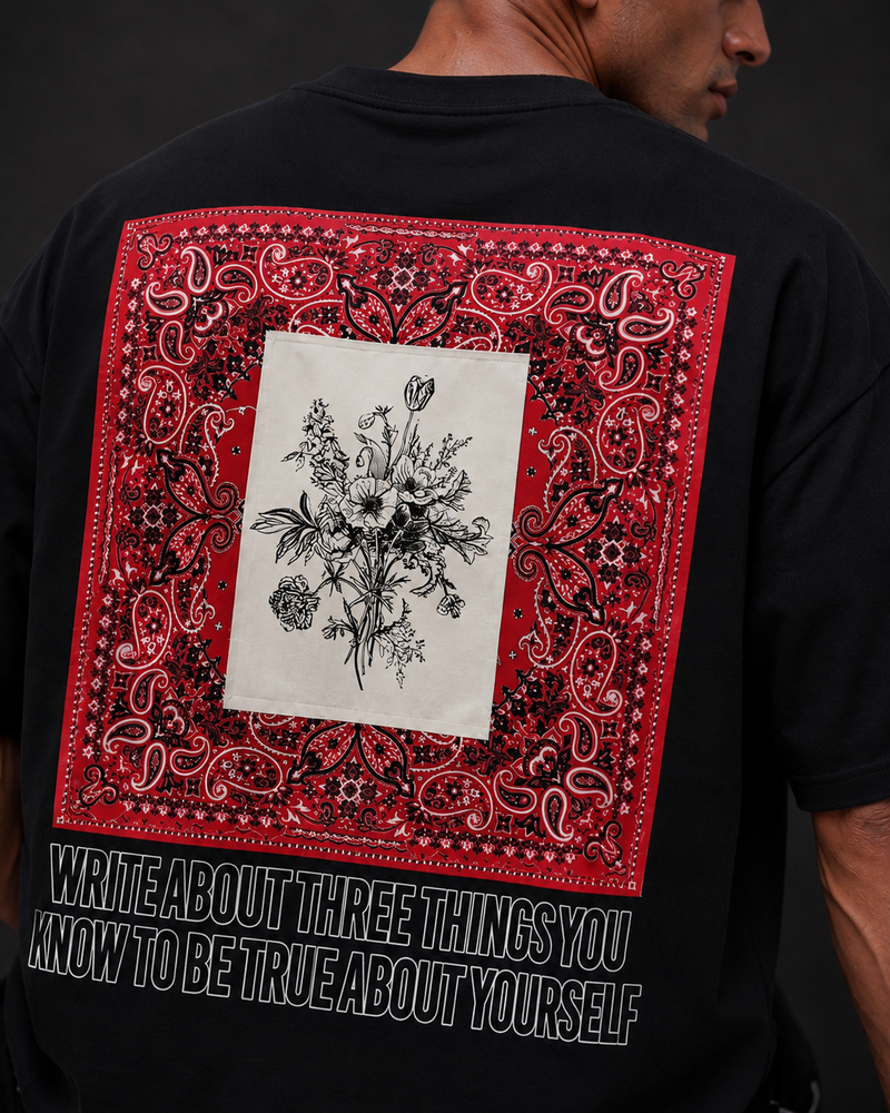 Bandana Print Black Oversized T-Shirt - Blacklights