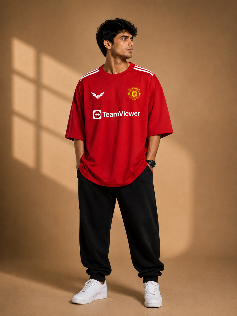 Ronaldo 7 Red Oversized Football T-Shirt - Blacklights