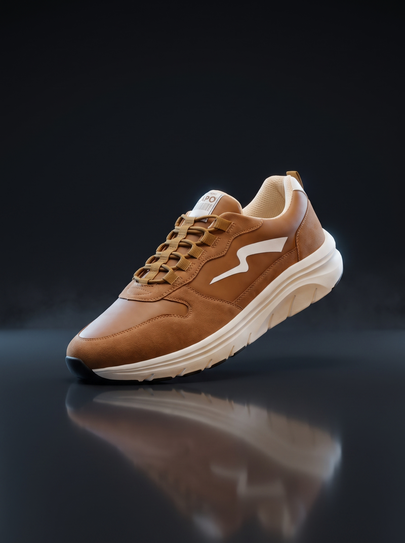 Caldri Tan Vegan Leather Casual Sneakers For Men - three quarter view