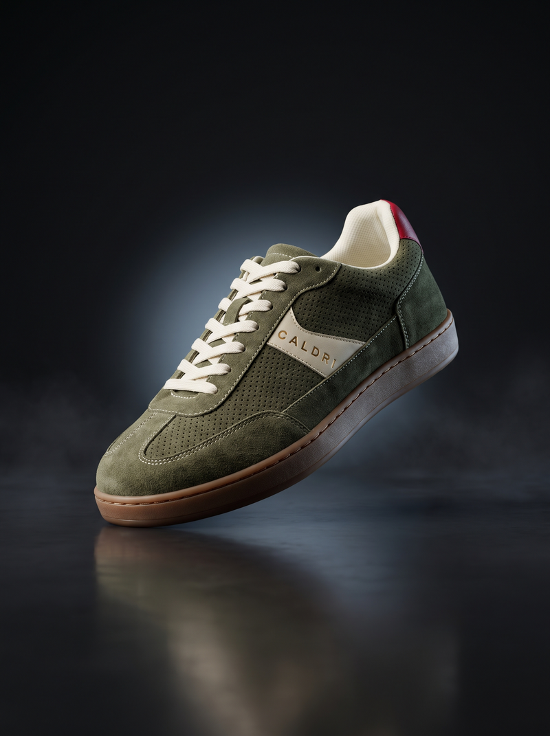 Caldri Leaf Green Leather Casual Sneakers For Men - three quarter view