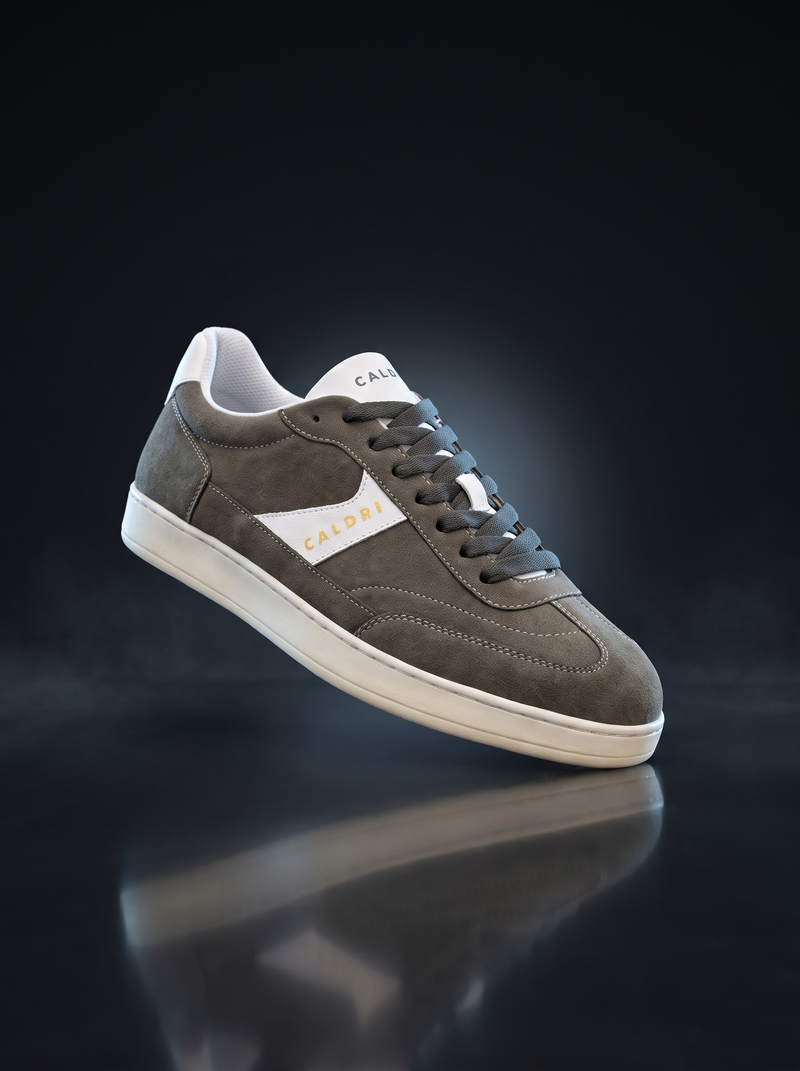 Caldri Grey Vegan Leather Casual Sneakers For Men - three quarter view