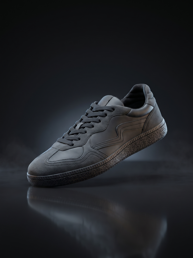 Caldri Elegant Black Vegan Leather Casual Sneakers - three quarter view