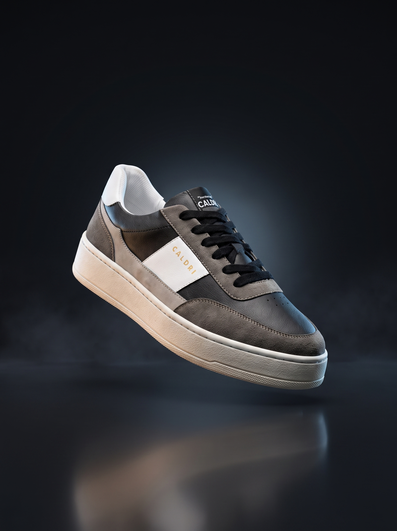 Caldri Sam Grey Vegan Leather Casual Sneakers For Men - three quarter view