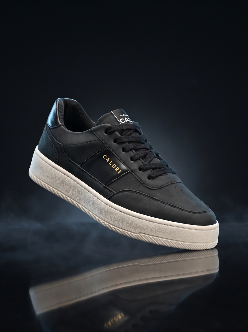 Caldri TRP Black Vegan Leather Casual Sneakers For Men - three quarter view