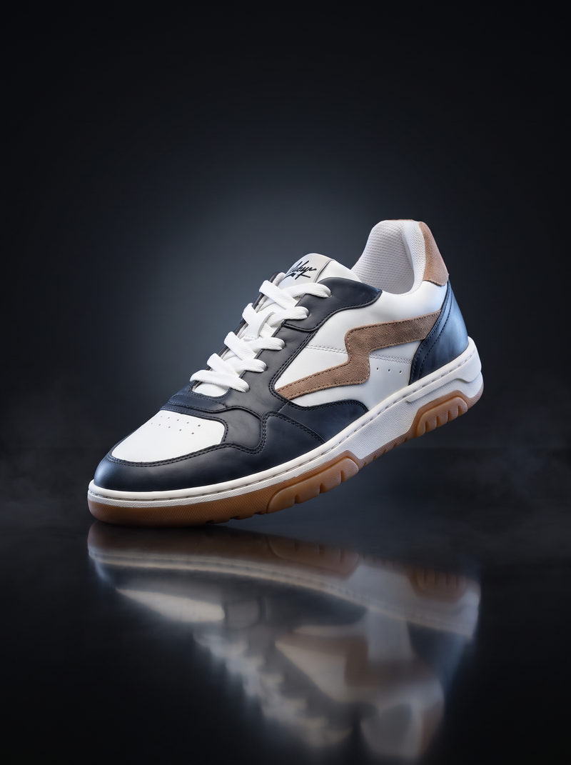 Caldri Ravin Black White Beige Sneakers - rear three quarter view