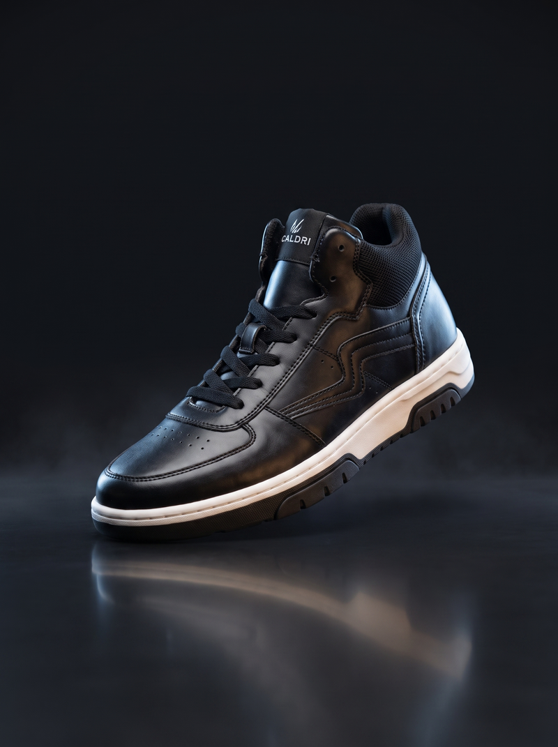 Caldri Ravin High Ride Black Mid-Top Sneakers - side profile